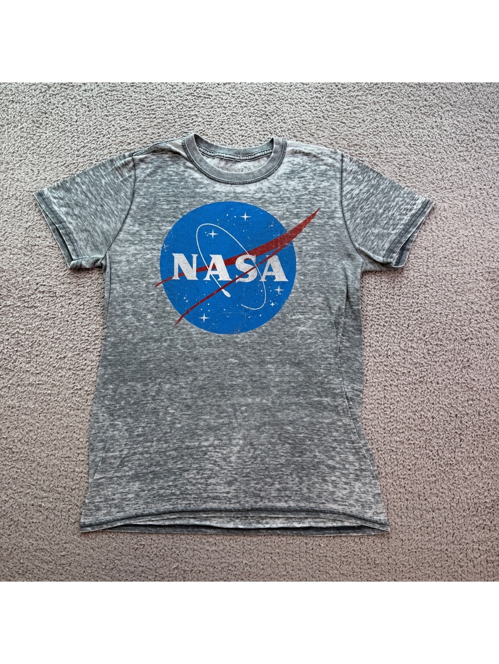 NASA Meatball Logo Gray Burnout Graphic T-Shirt Size S Space Program Fifth Sun